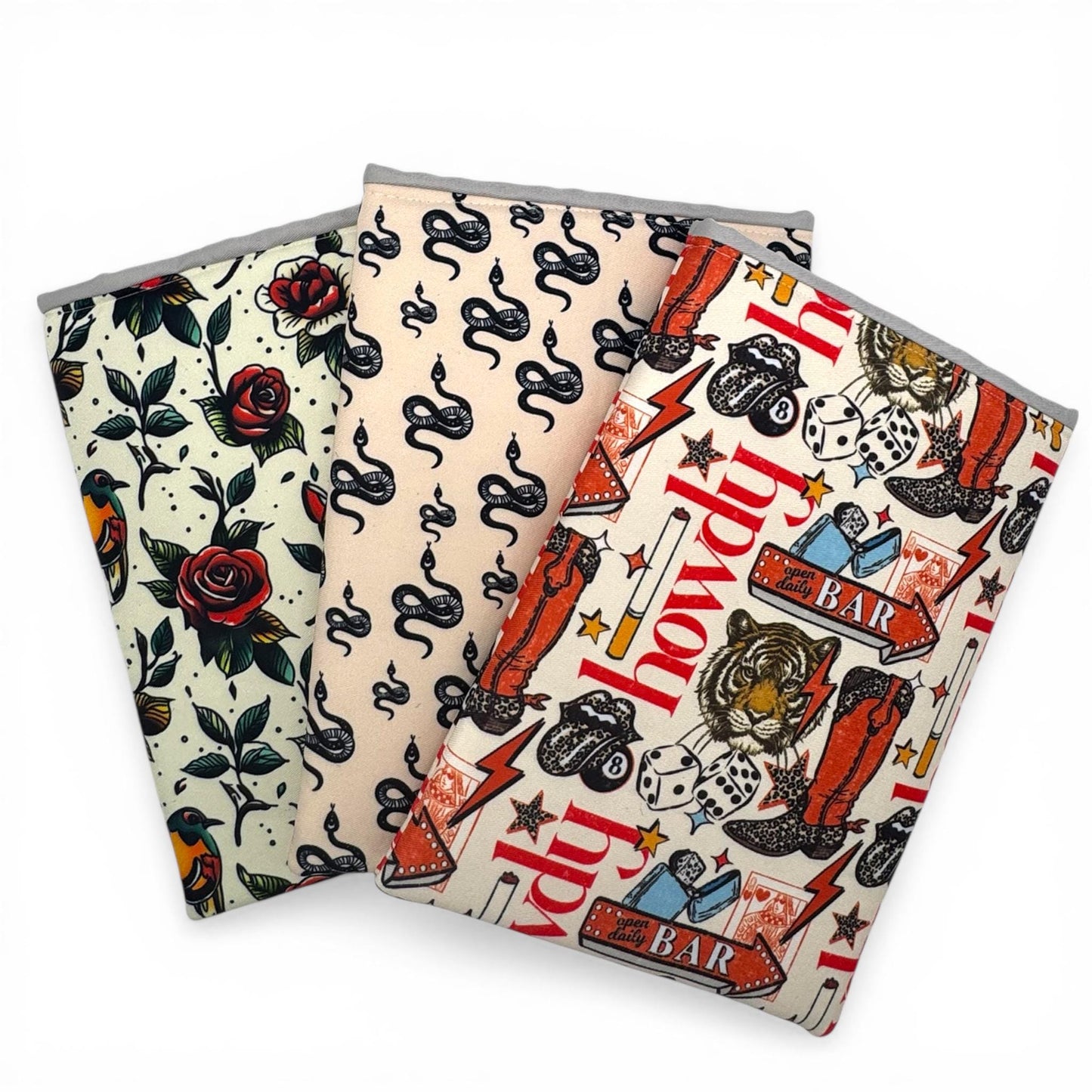 Handmade Kindle Sleeve, Honky Tonk, Westeen, Snake, Edgy, Vintage Rose, Bookish