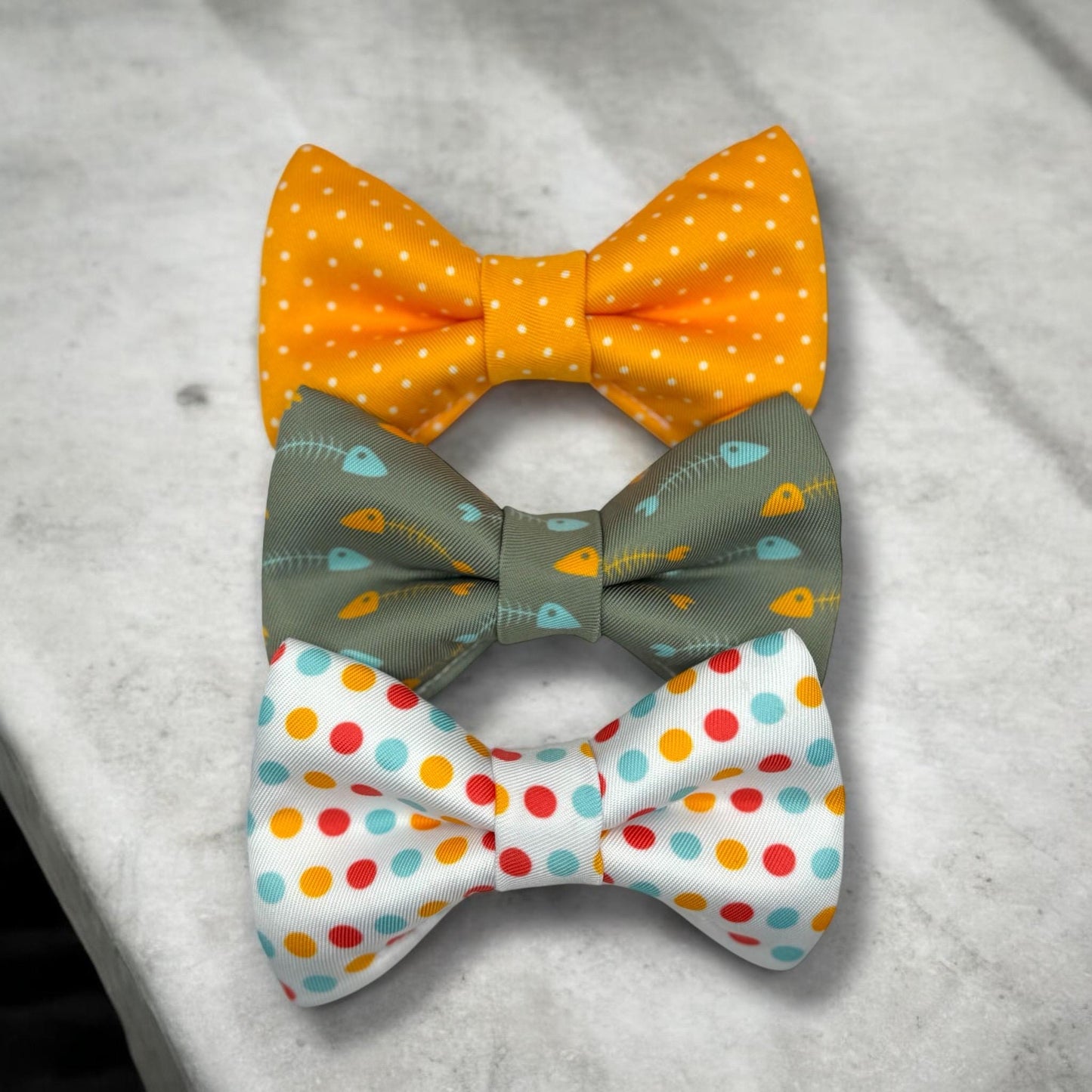 Cat Bow Tie Set, Fish Bones, Polka Dot, Pet Collar Accessories