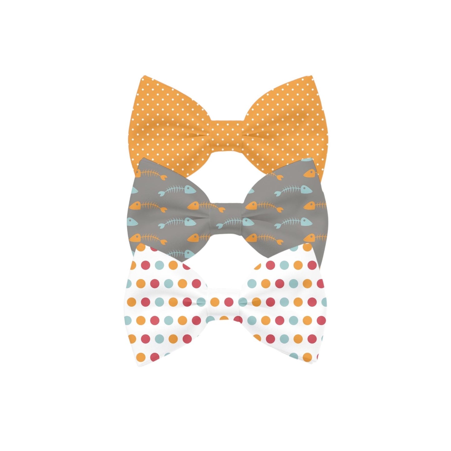 Cat Bow Tie Set, Fish Bones, Polka Dot, Pet Collar Accessories