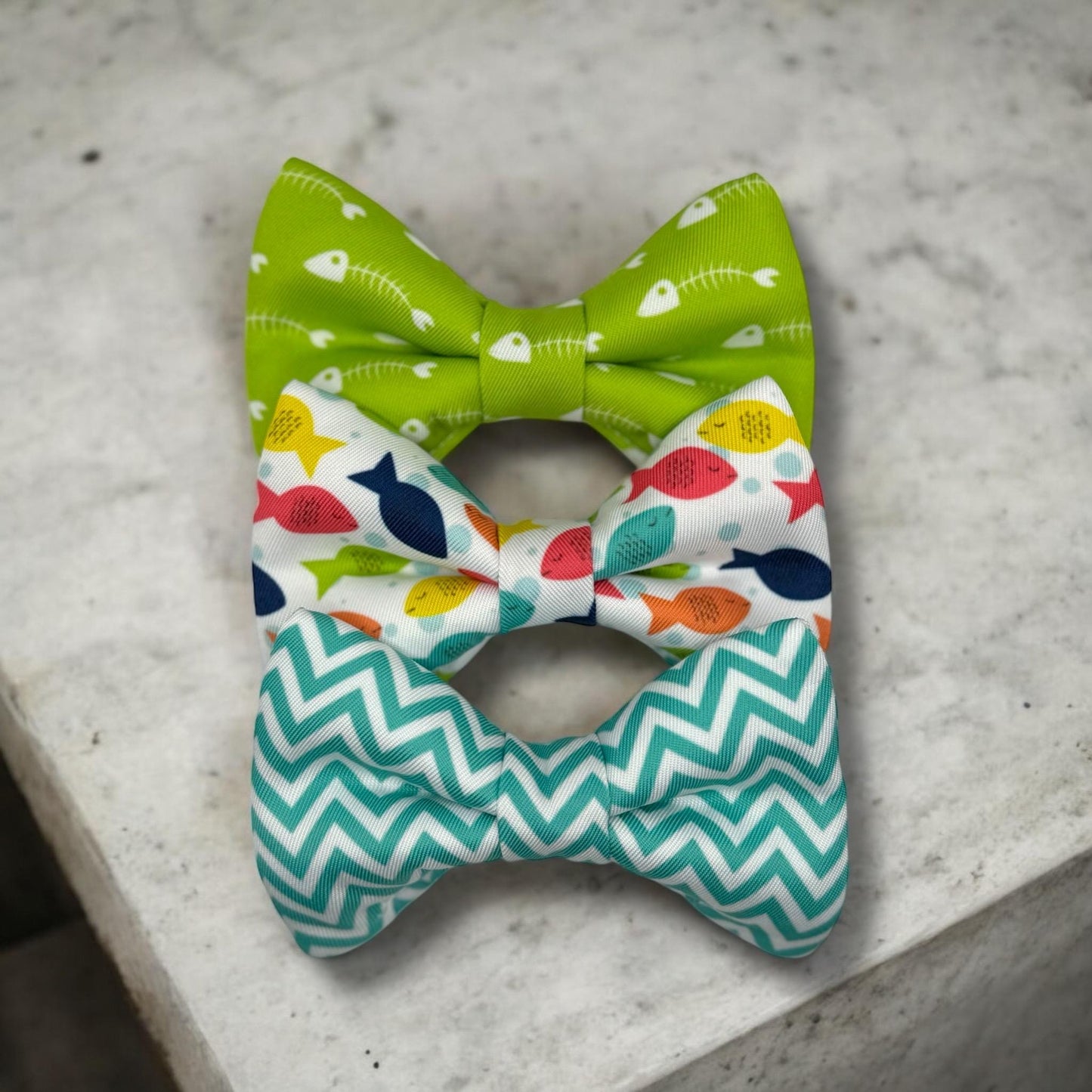 Cat Bow Tie Set of 3, Fish, Bones, Handmade Pet Collar