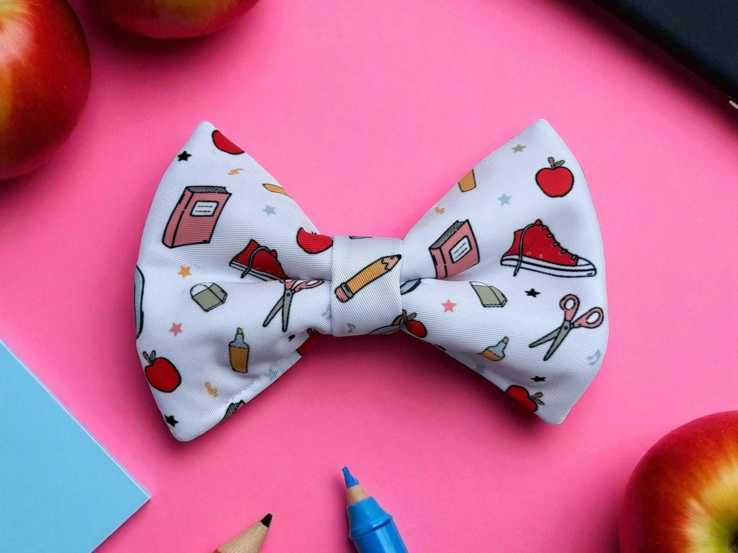 School Print Pet Bow Tie, Teacher Dog Cat Collar