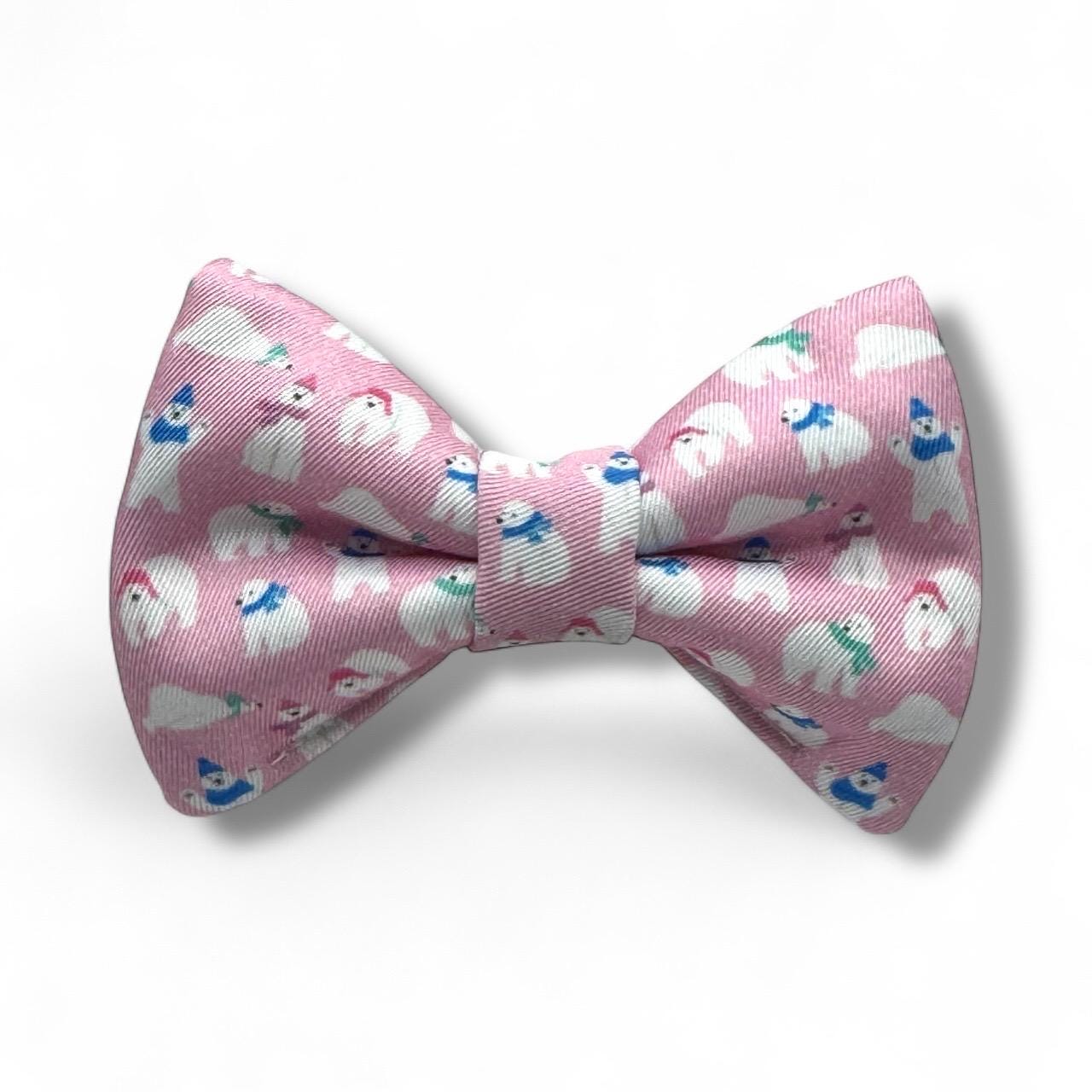 Pink Polar Bear Dog Bow Tie, Winter Pet Neckwear