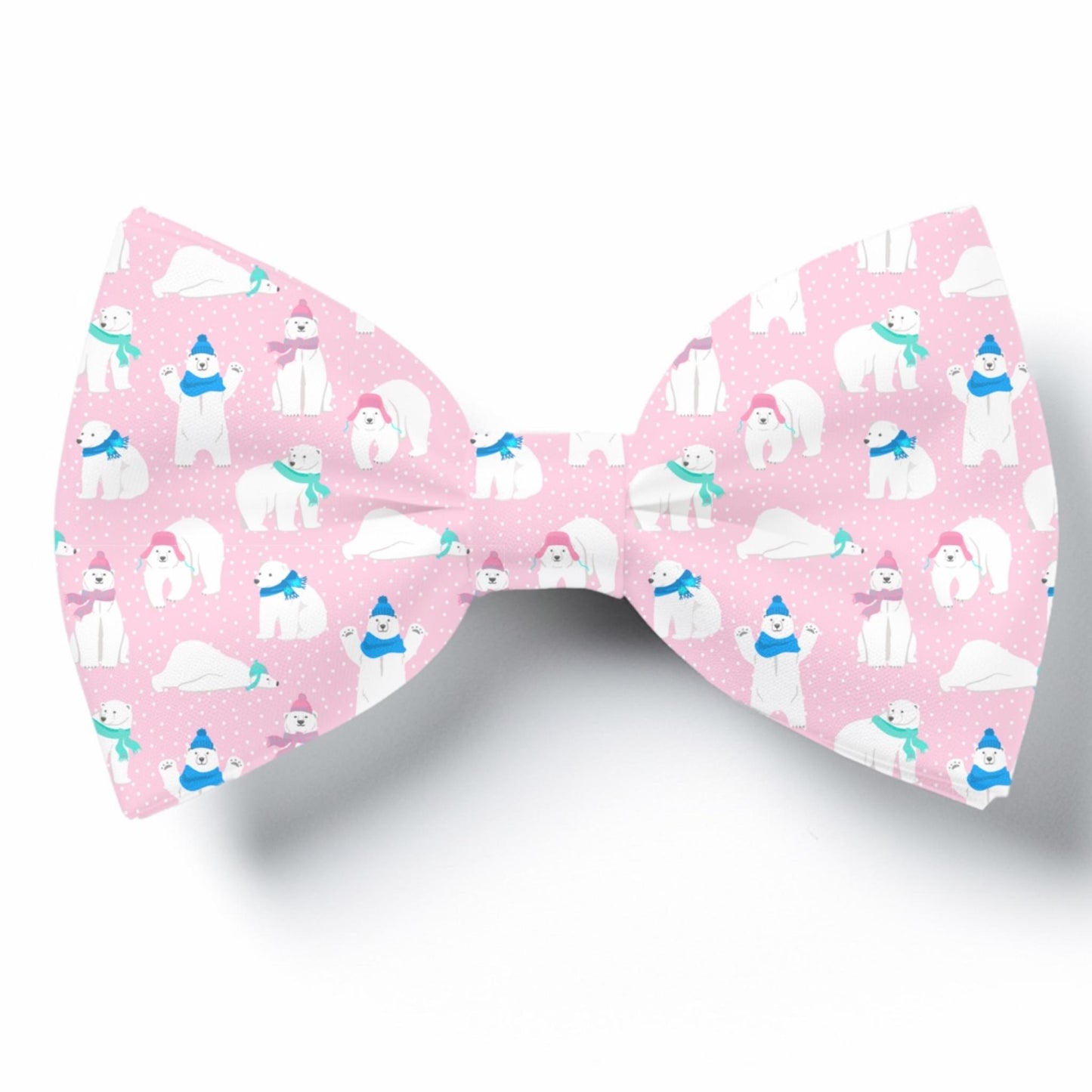 Pink Polar Bear Dog Bow Tie, Winter Pet Neckwear