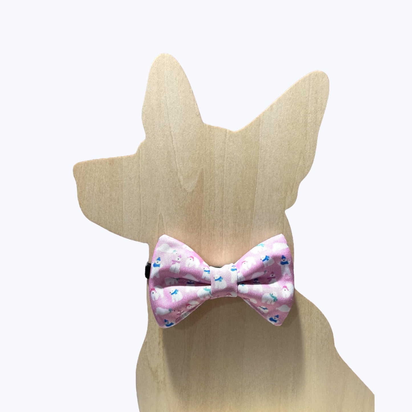 Pink Polar Bear Dog Bow Tie, Winter Pet Neckwear
