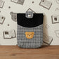 Handmade Kindle Sleeve, Black Corduroy & Houndstooth, Teddy Bear Pocket