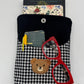 Handmade Kindle Sleeve, Black Corduroy & Houndstooth, Teddy Bear Pocket