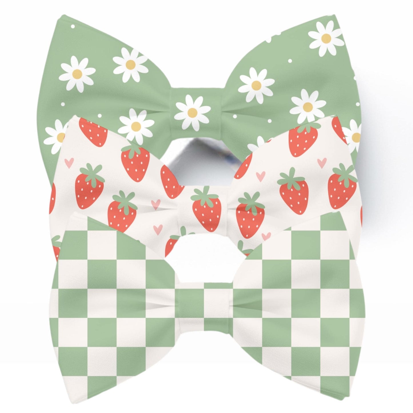 Strawberry, Checkered, Daisy, Spring, Pet Bow Tie Collar, 3 Pack