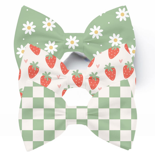 Strawberry, Checkered, Daisy, Spring, Pet Bow Tie Collar, 3 Pack