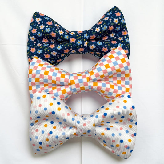 Floral, Polka Dot,Checkered, Spring, Pet Bow Tie Collar, 3 Pack