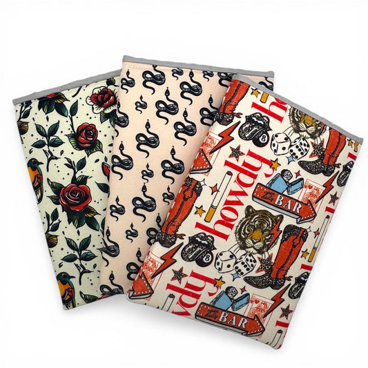 Handmade Kindle Sleeve, Honky Tonk, Westeen, Snake, Edgy, Vintage Rose, Bookish